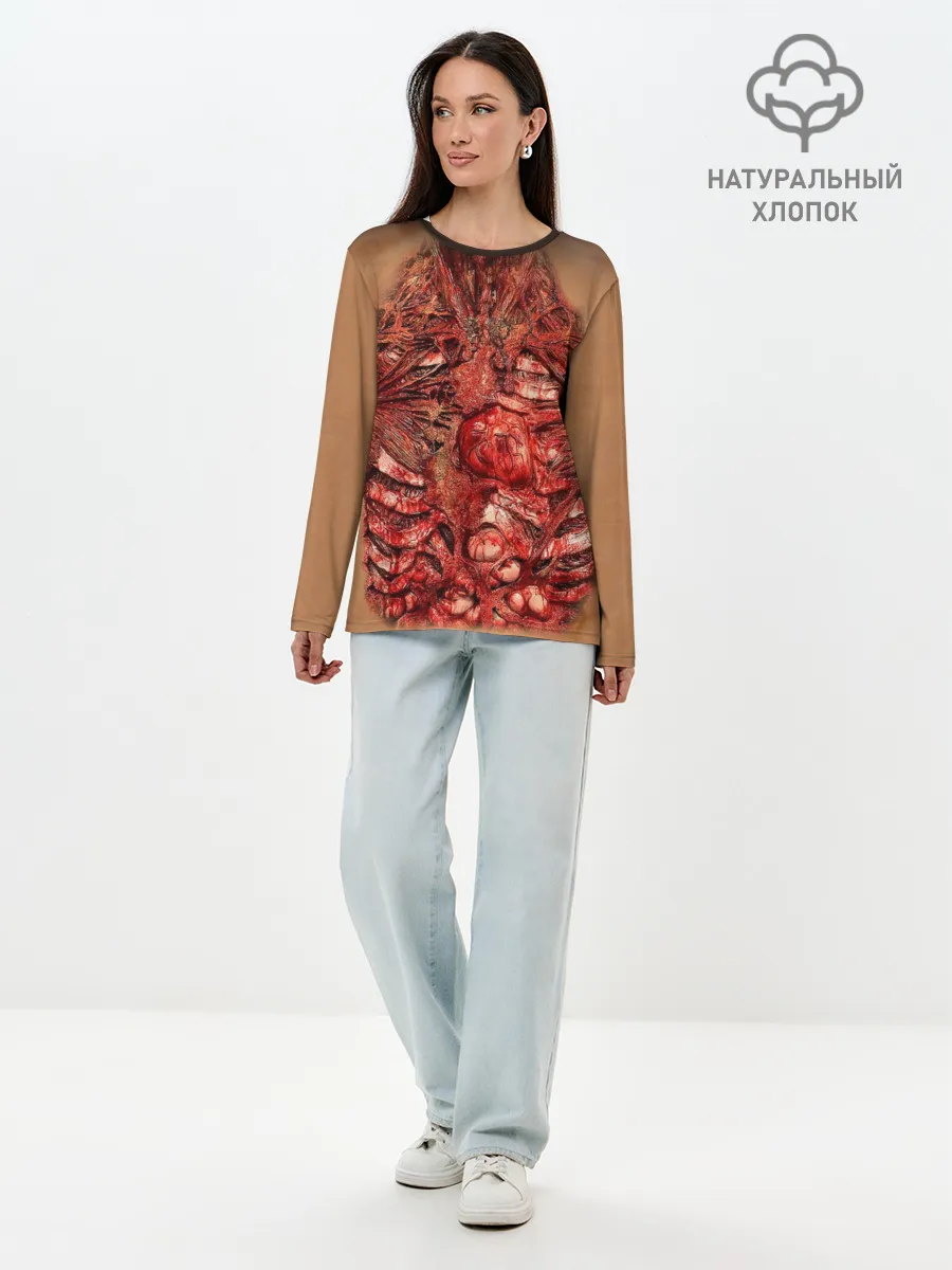 Лонгслив женский. Хлопок / Открытая грудная клетка