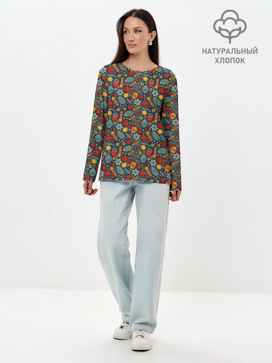 Лонгслив женский. Хлопок / Новогодняя Праздничная Символика