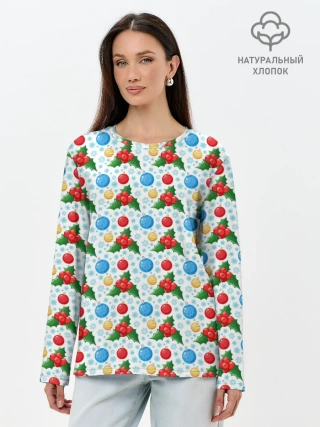 Лонгслив женский. Хлопок / Новогодняя Символика