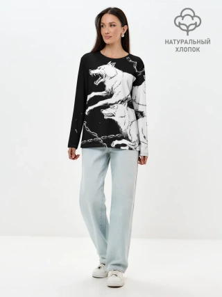 Лонгслив женский. Хлопок / Белые волки