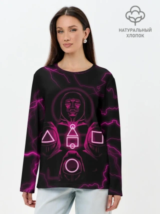 Лонгслив женский. Хлопок / Игра в кальмара смотрящий тут как тут