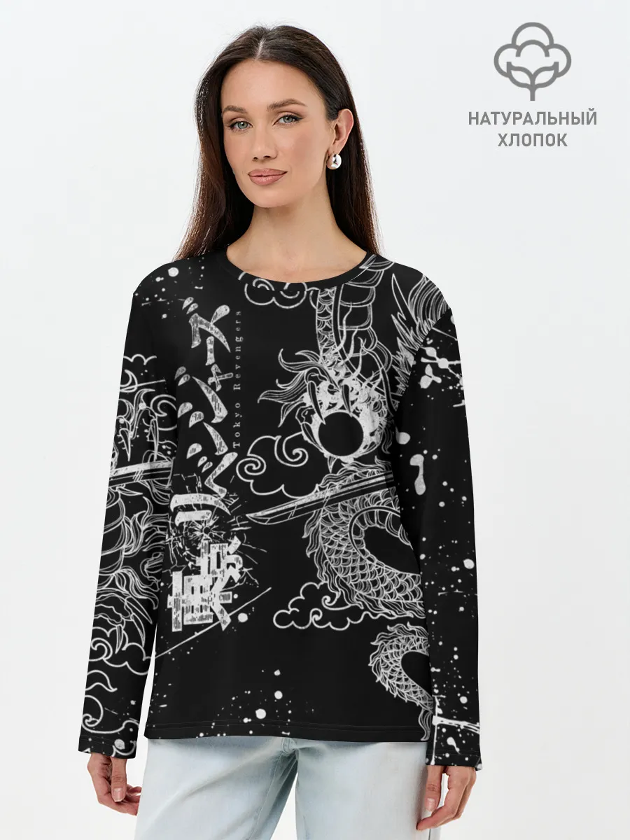 Лонгслив женский. Хлопок / ТОКИЙСКИЕ МСТИТЕЛИ / TOKYO REVENGERS ДРАКОН