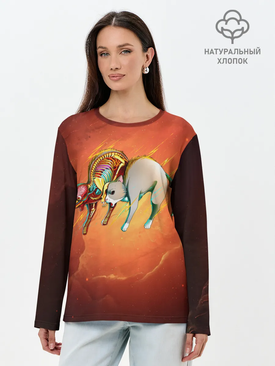 Лонгслив женский. Хлопок / Cat 50/50