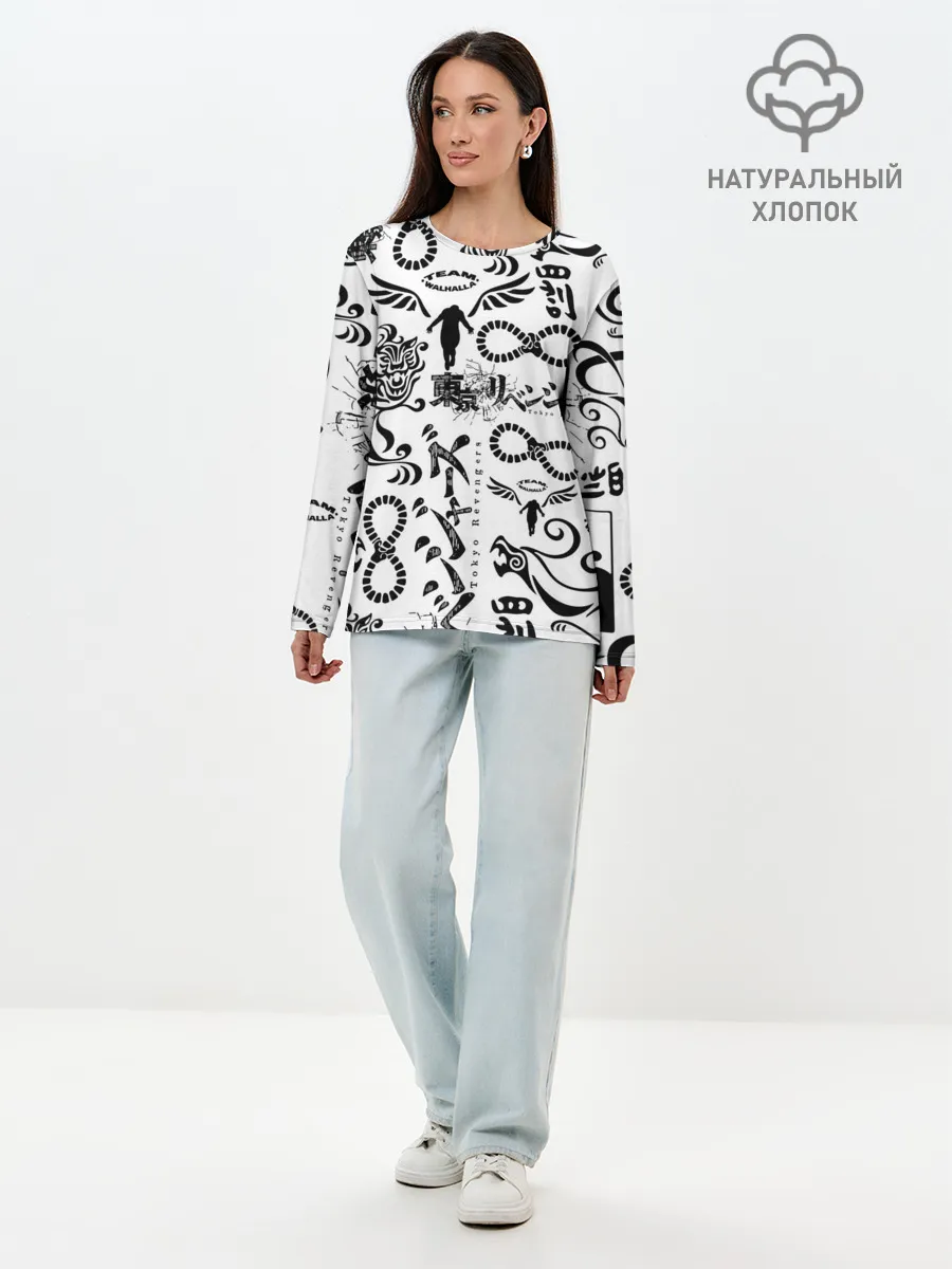 Лонгслив женский. Хлопок / ТОКИЙСКИЕ МСТИТЕЛИ ЛОГОБОМБИНГ