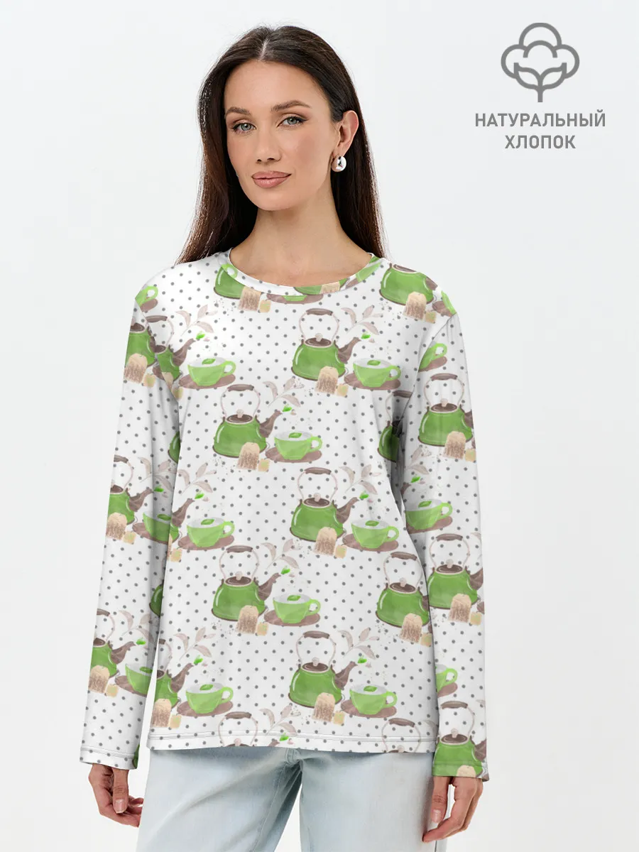 Лонгслив женский. Хлопок / Зеленый чай