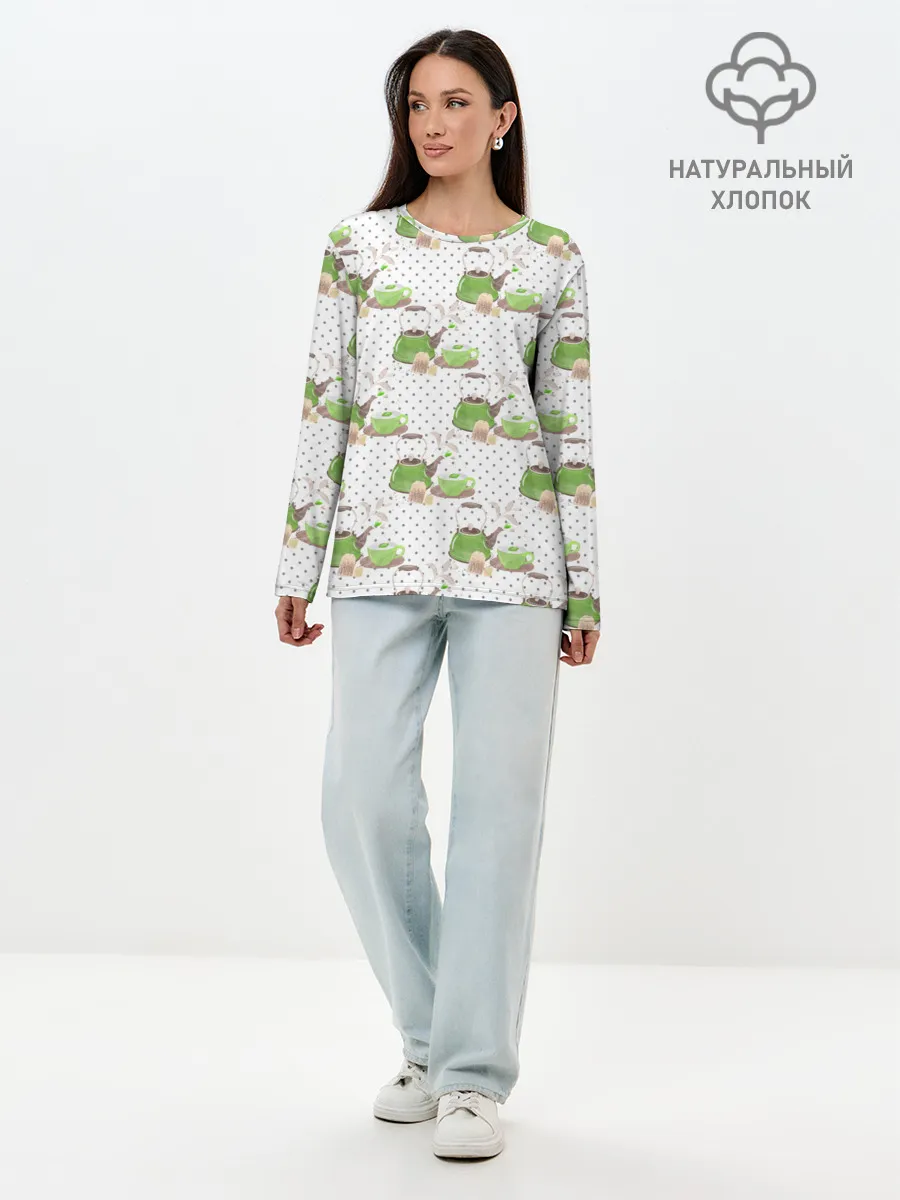 Лонгслив женский. Хлопок / Зеленый чай