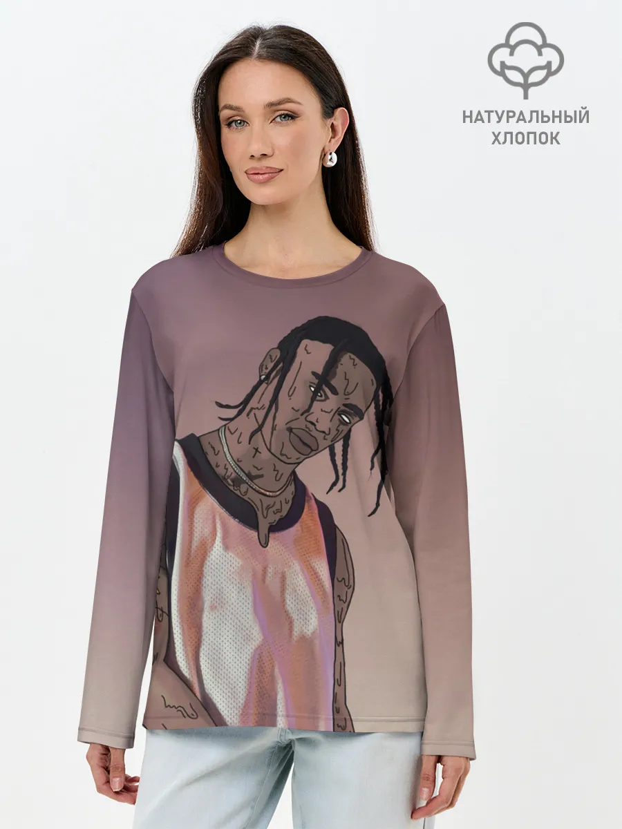 Лонгслив женский. Хлопок / Потёкший Тревис