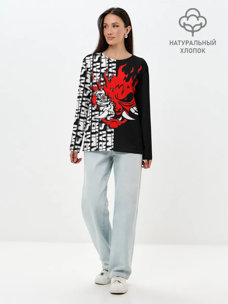 Лонгслив женский. Хлопок / SAMURAI | CYBERPUNK 2077 | КИБЕРПАНК