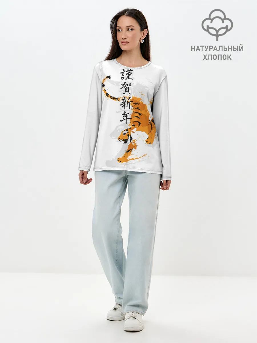 Лонгслив женский. Хлопок / Китайский тигр