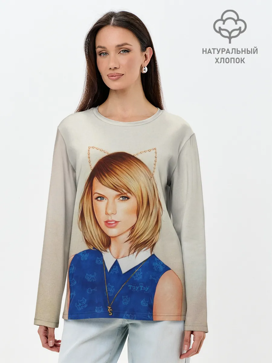 Лонгслив женский. Хлопок / Киска Тейлор