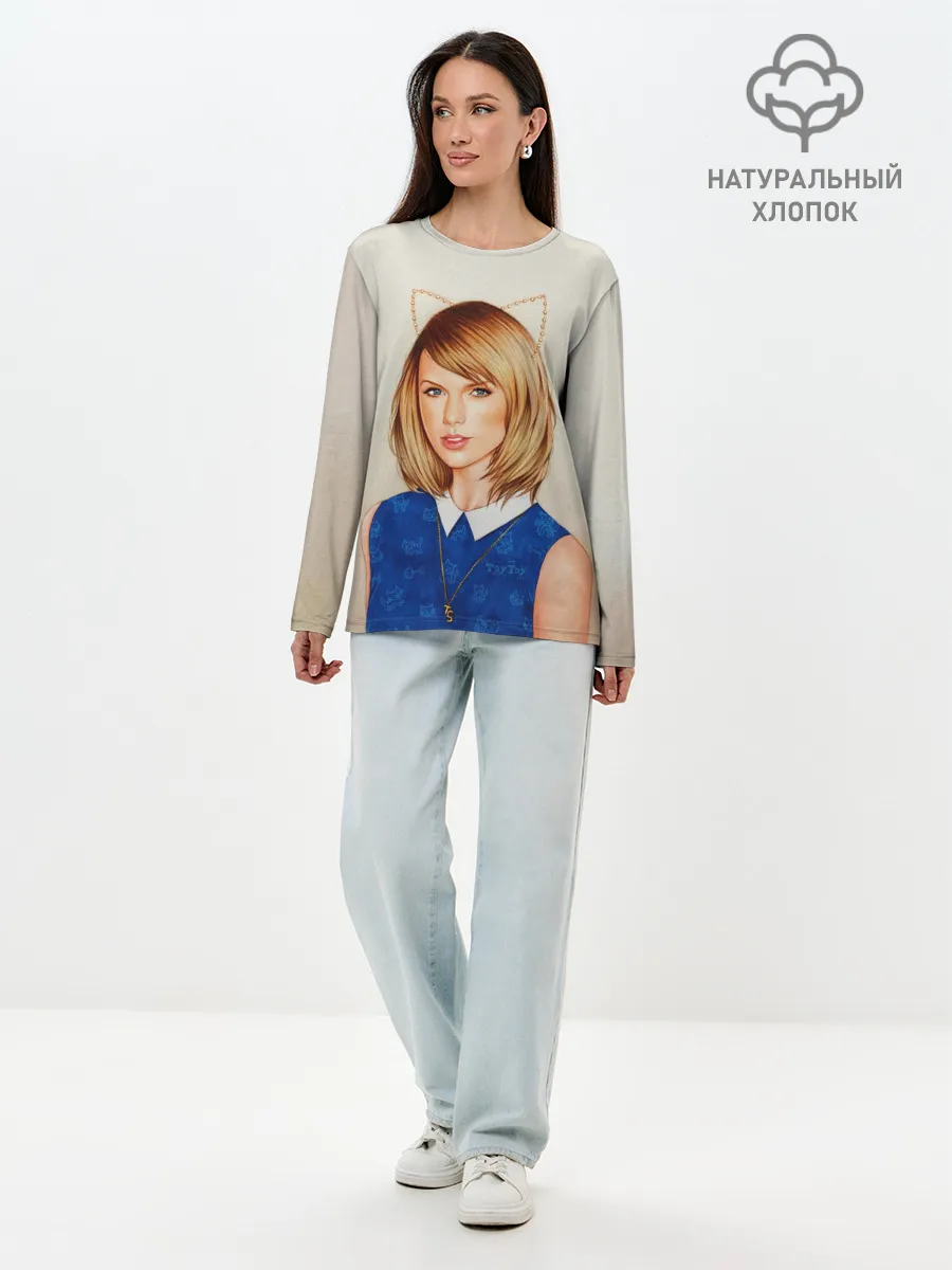 Лонгслив женский. Хлопок / Киска Тейлор