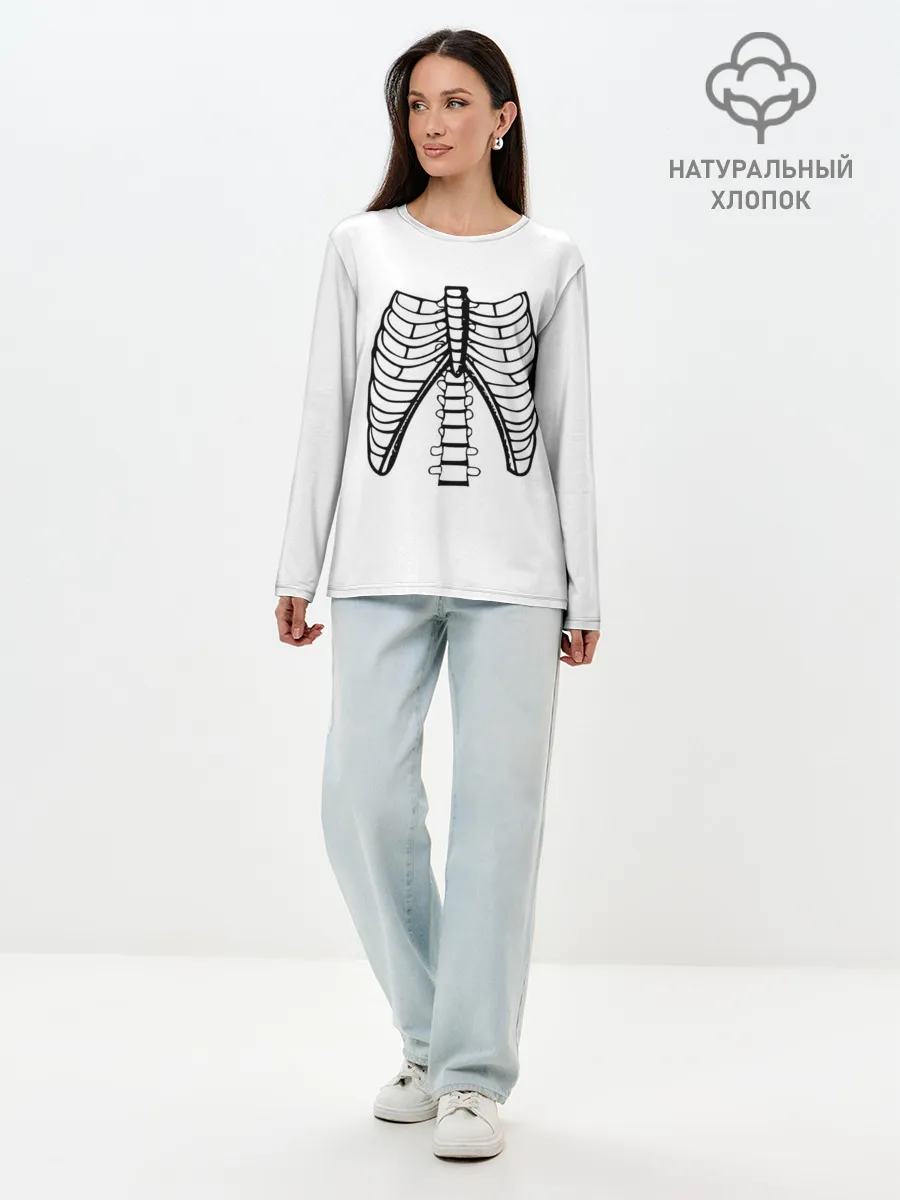 Лонгслив женский. Хлопок / ребра скелета