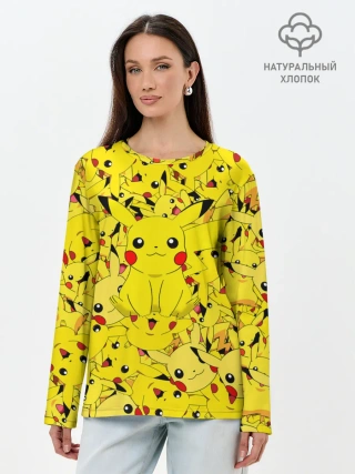 Лонгслив женский. Хлопок / ПИКАЧУ ПОКЕМОН PIKA PIKA