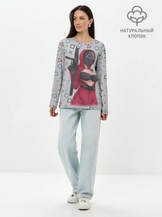 Лонгслив женский. Хлопок / ОПАСНЫЙ ТРЕУГОЛЬНИК | ИГРА В КАЛЬМАРА