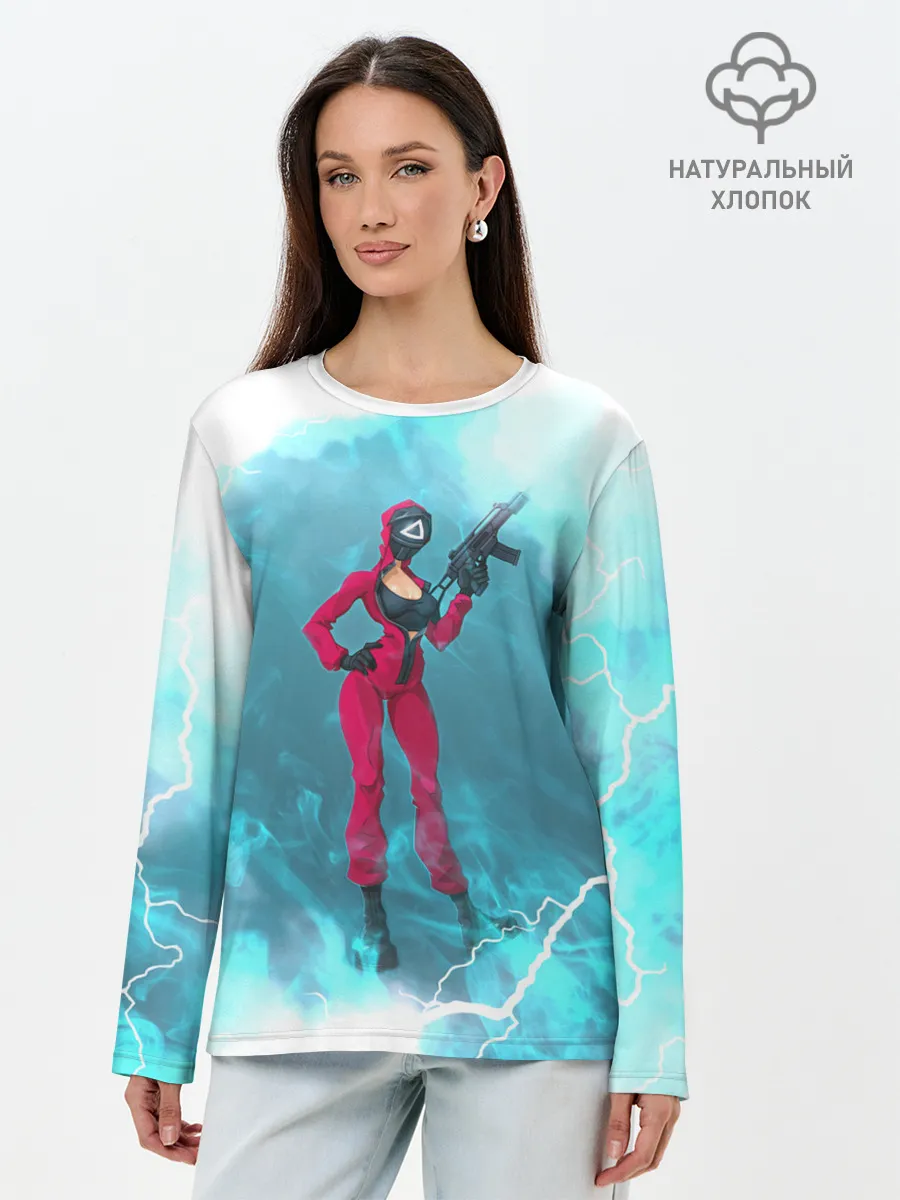 Лонгслив женский. Хлопок / ОХРАНА НА ЧЕКУ | ТРЕУГОЛЬНИК