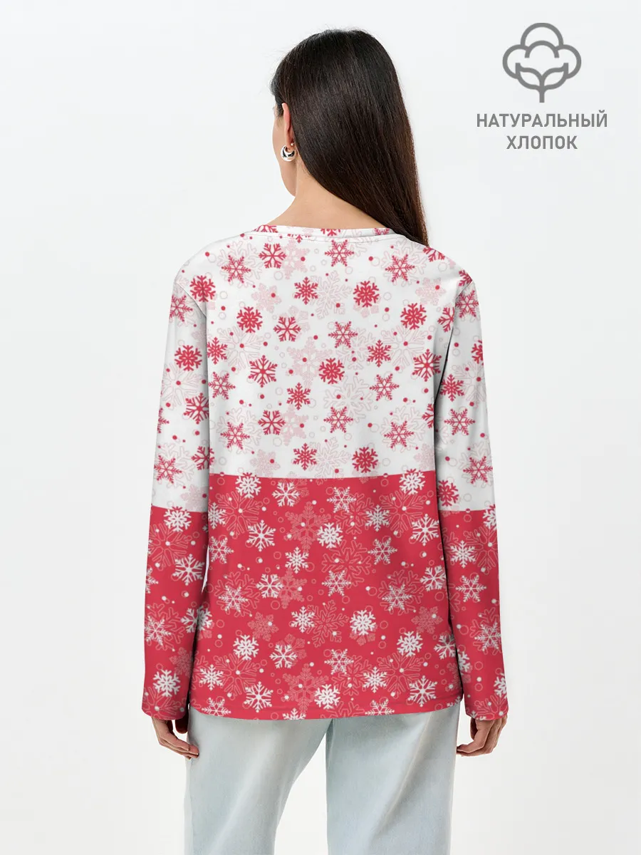 Лонгслив женский. Хлопок / Снежинки