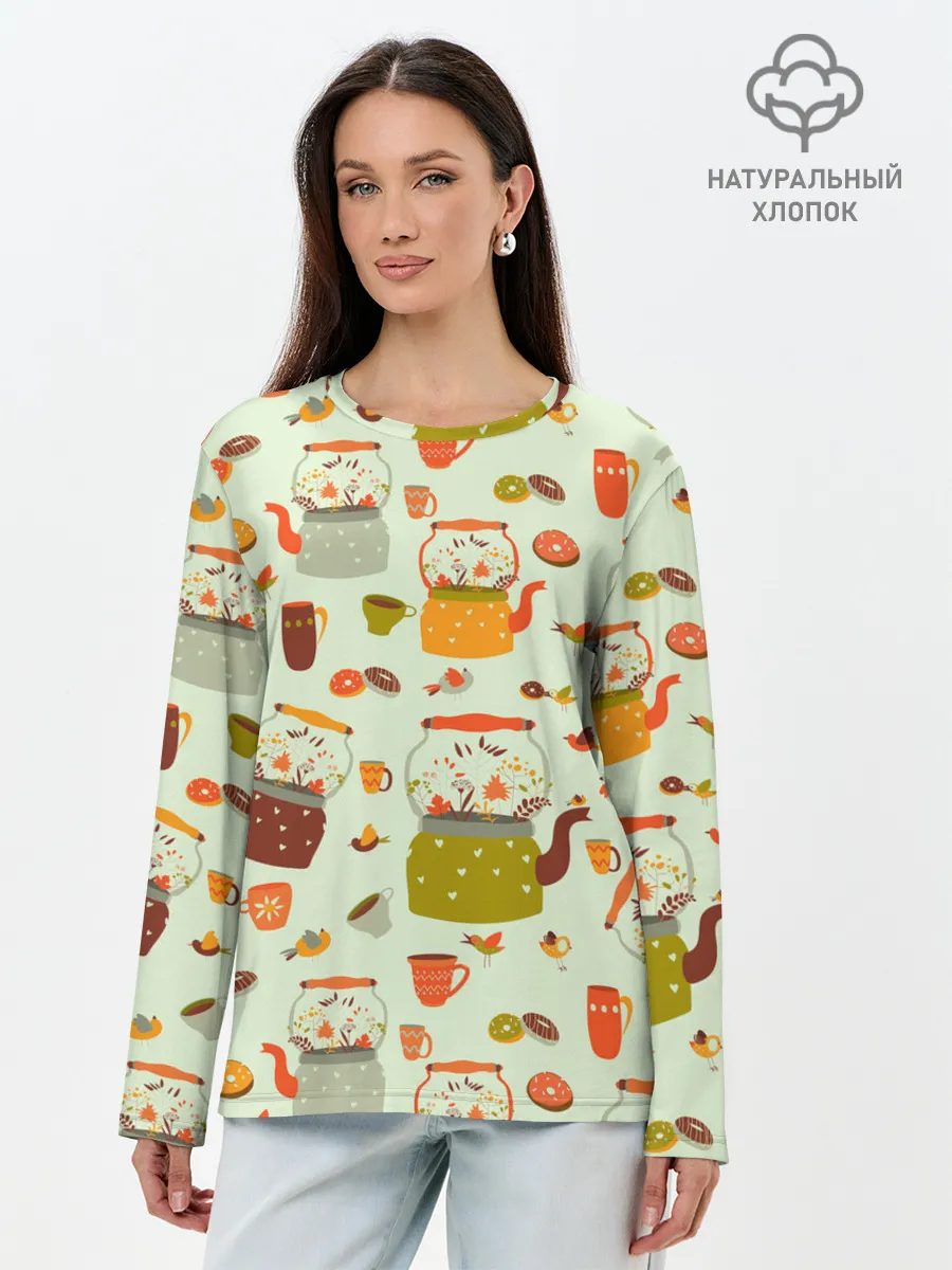 Лонгслив женский. Хлопок / осенние чаепитие