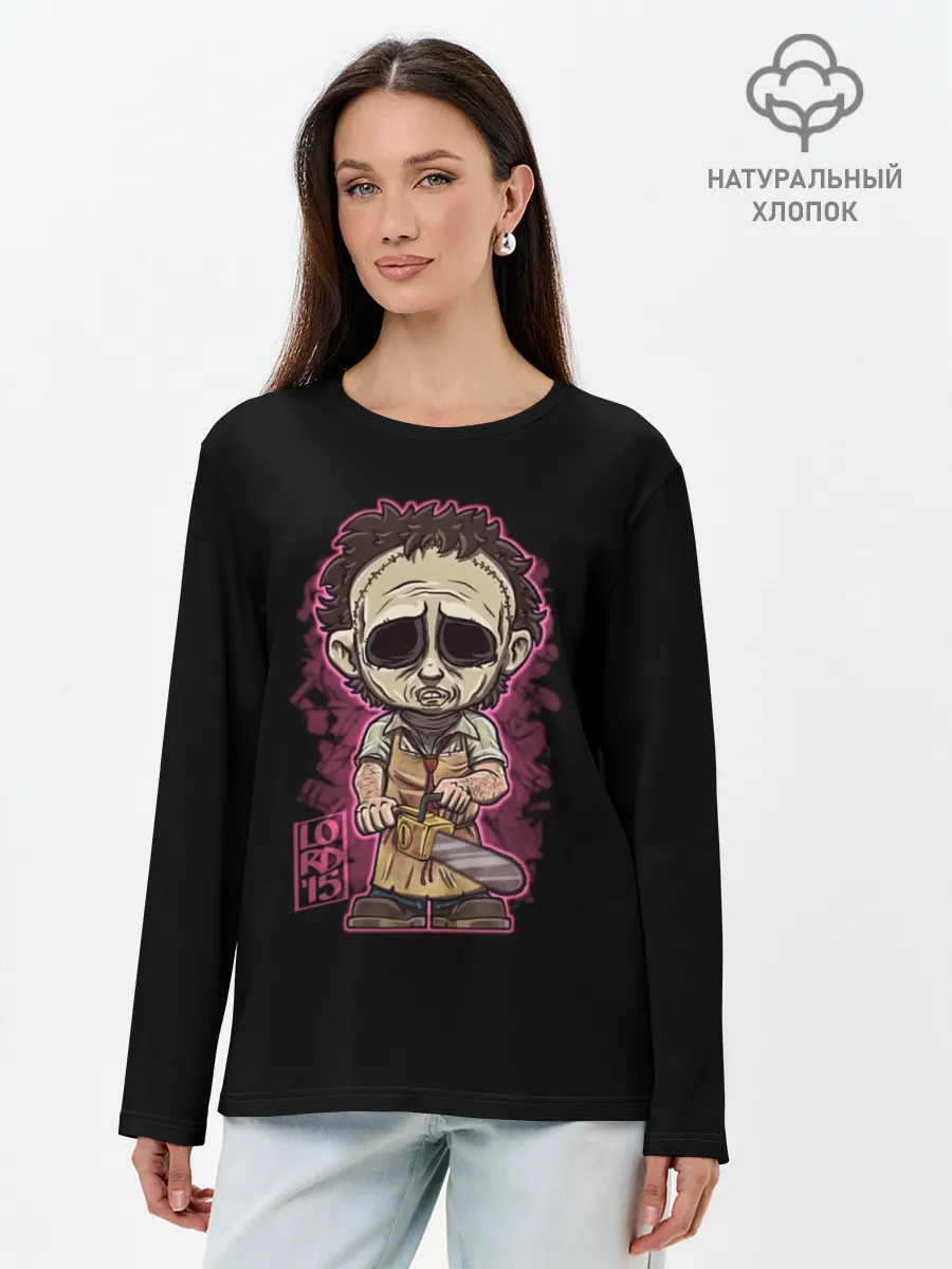 Лонгслив женский. Хлопок / кожаное лицо
