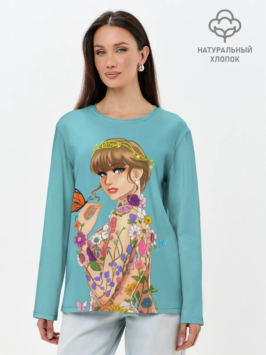 Лонгслив женский. Хлопок / Тейлор в цветах