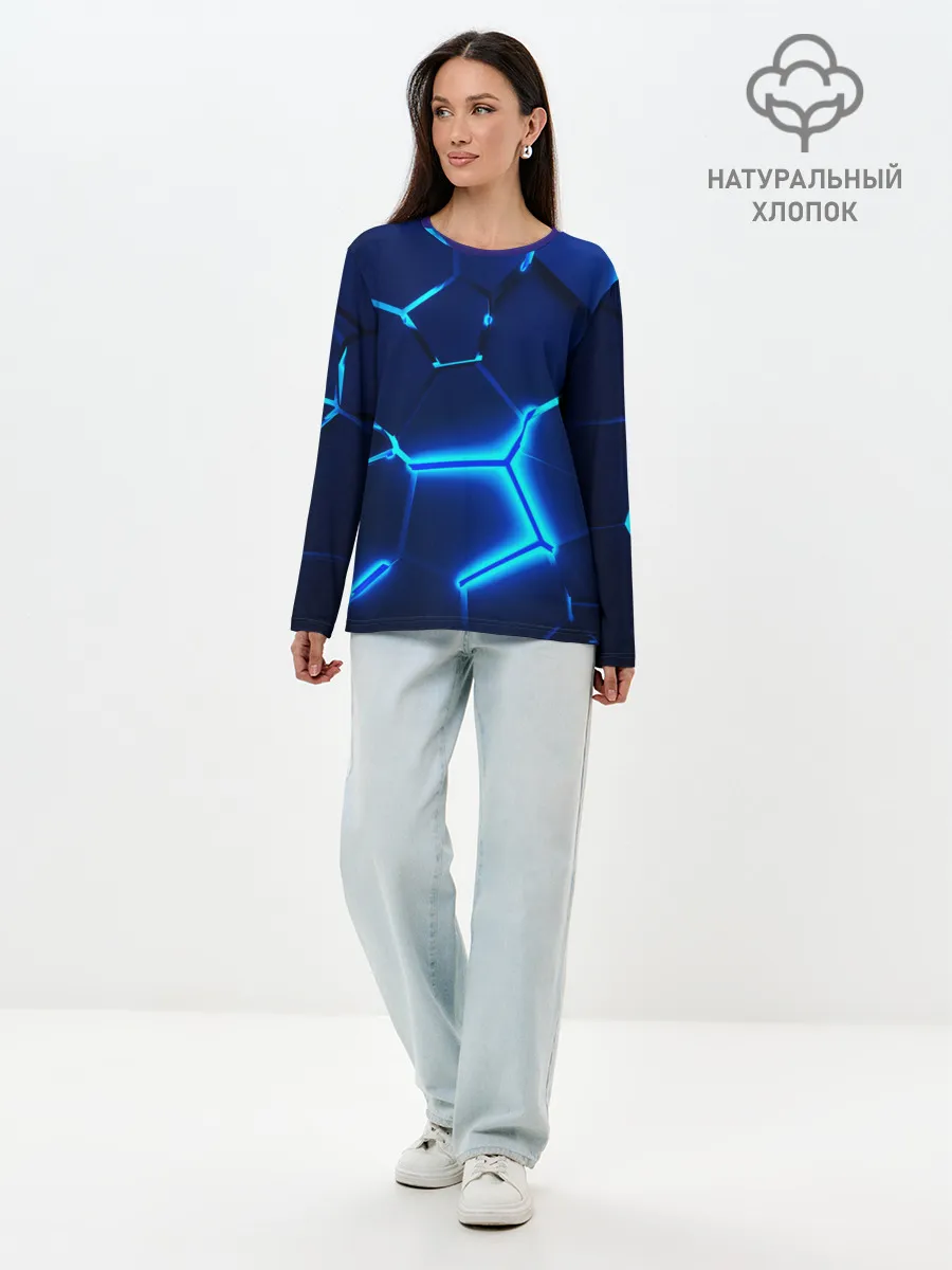Лонгслив женский. Хлопок / 3D ПЛИТЫ | NEON STEEL | НЕОНОВЫЕ ПЛИТЫ