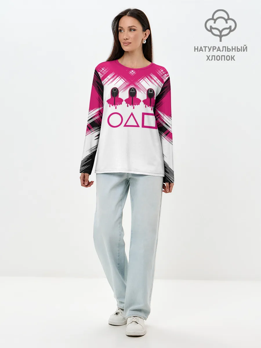 Лонгслив женский. Хлопок / Игра в кальмара | геометрические фигуры,