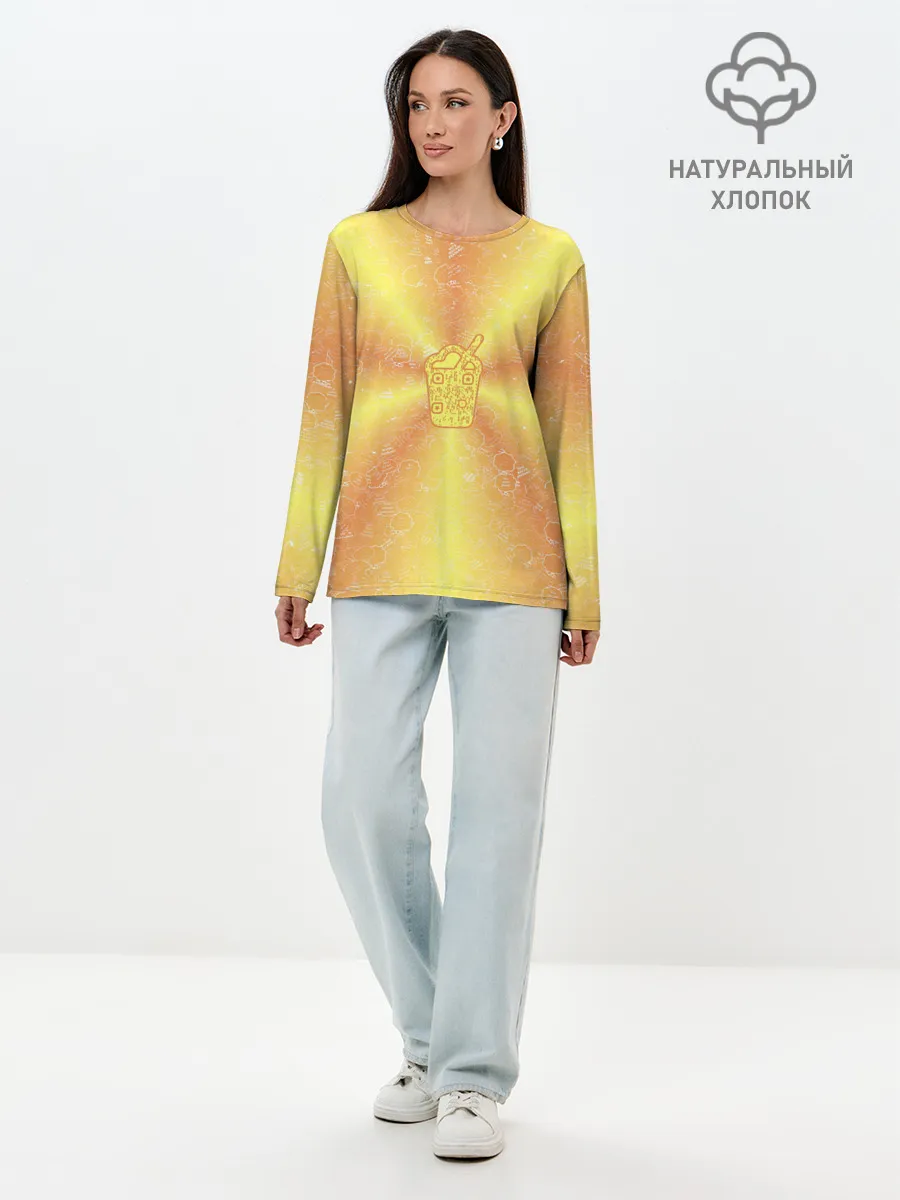 Лонгслив женский. Хлопок / Коктейль на фоне АПВ 10.2.6.14