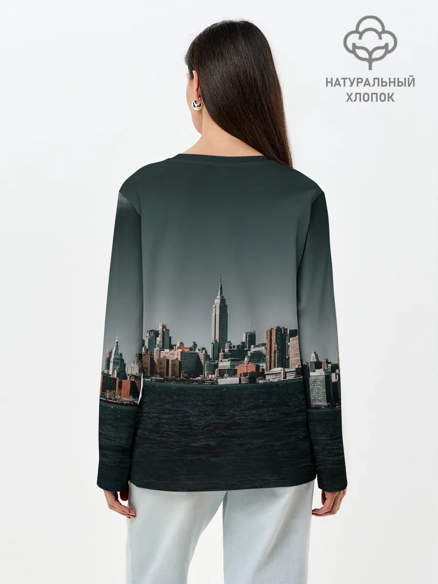 Лонгслив женский. Хлопок / Вид на Нью Йорк