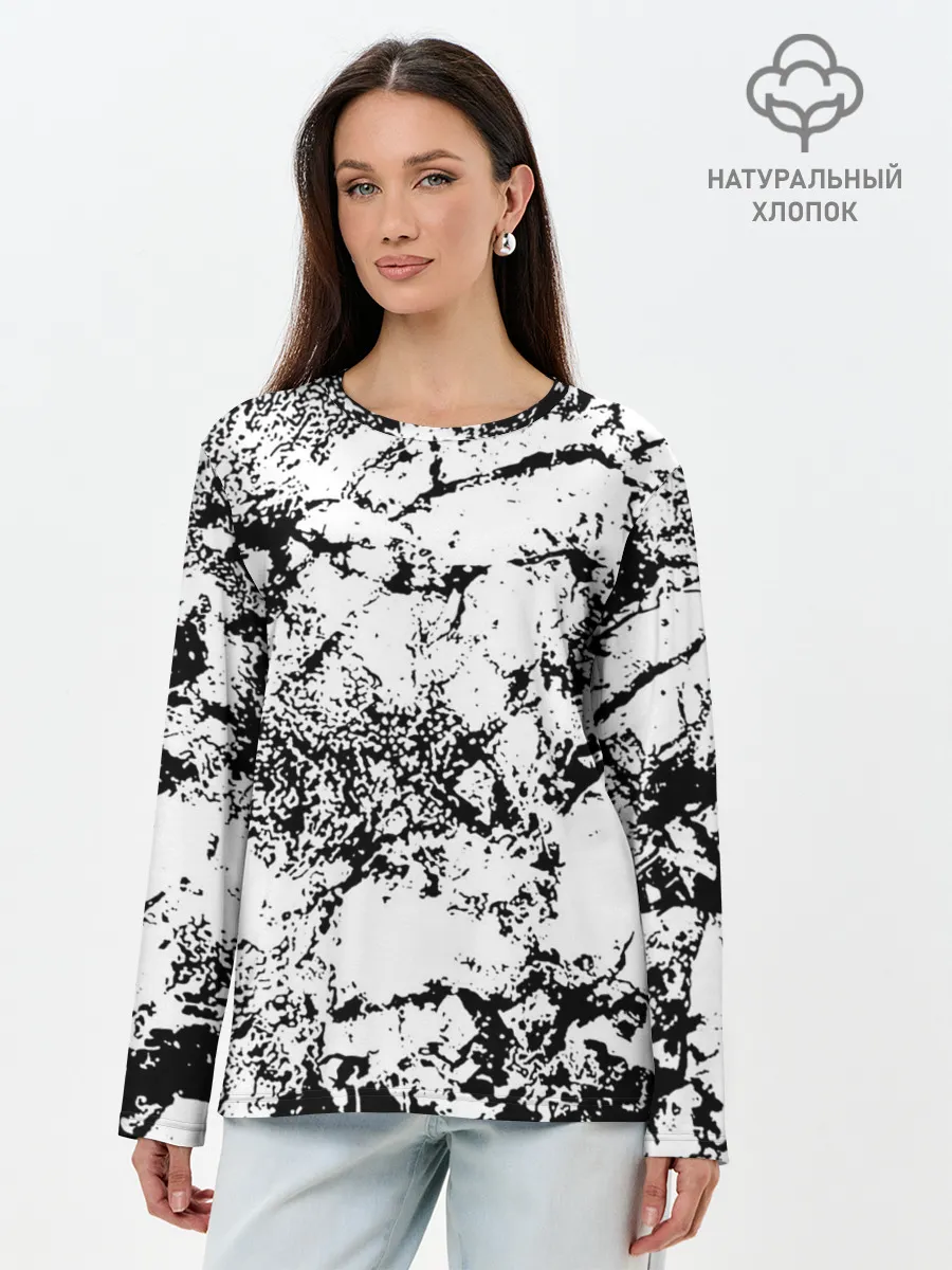 Лонгслив женский. Хлопок / Эффект линогравюры