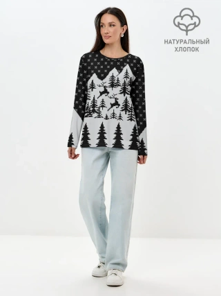 Лонгслив женский. Хлопок / Северные Олени в Горах