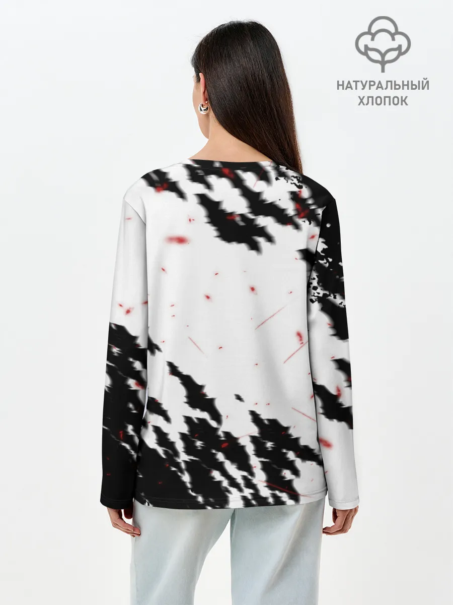 Лонгслив женский. Хлопок / Берсерк маска с красными глазами