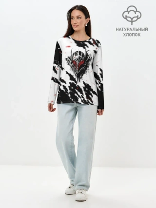 Лонгслив женский. Хлопок / Берсерк маска с красными глазами