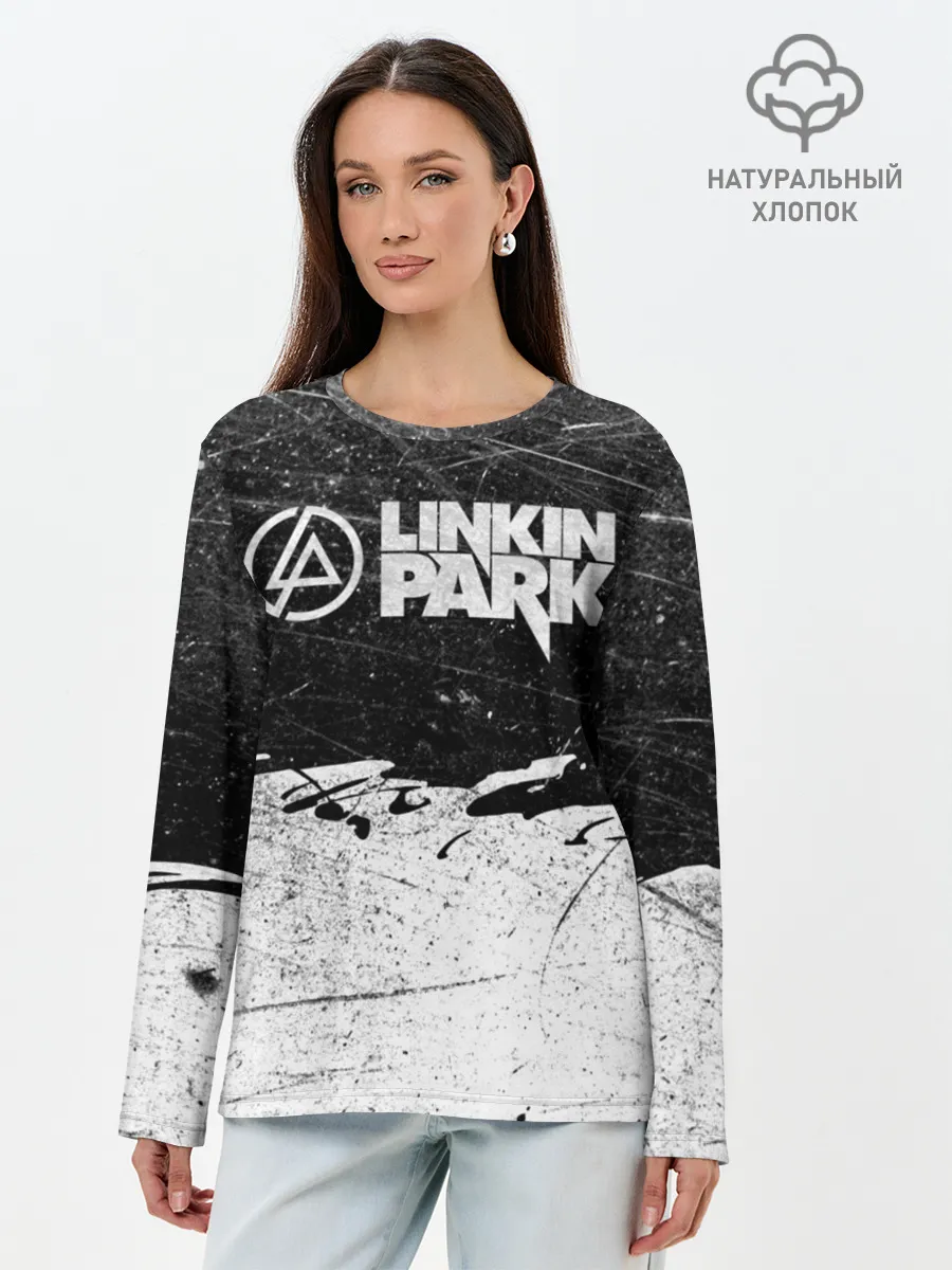 Лонгслив женский. Хлопок / Линкин Парк Лого Рок ЧБ | Linkin Park Rock