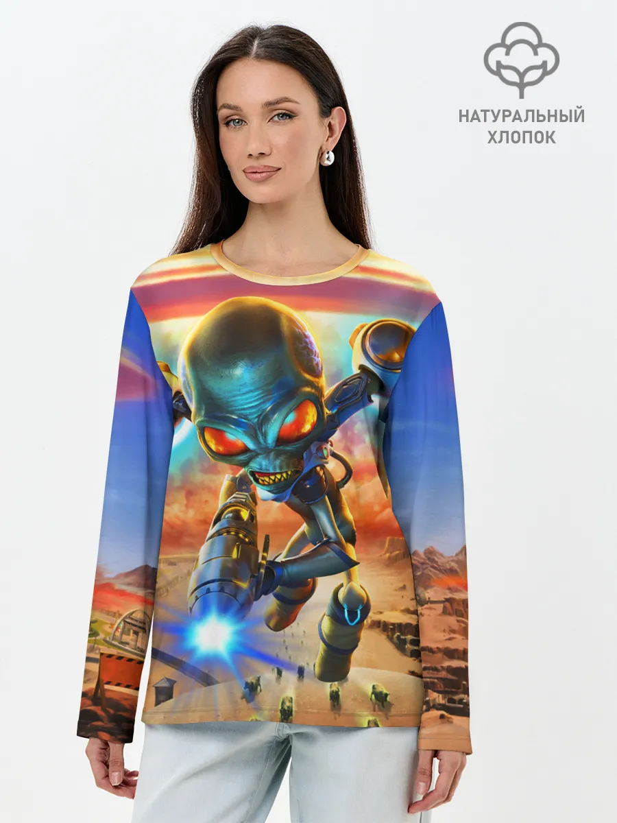 Лонгслив женский. Хлопок / Destroy all Aliens