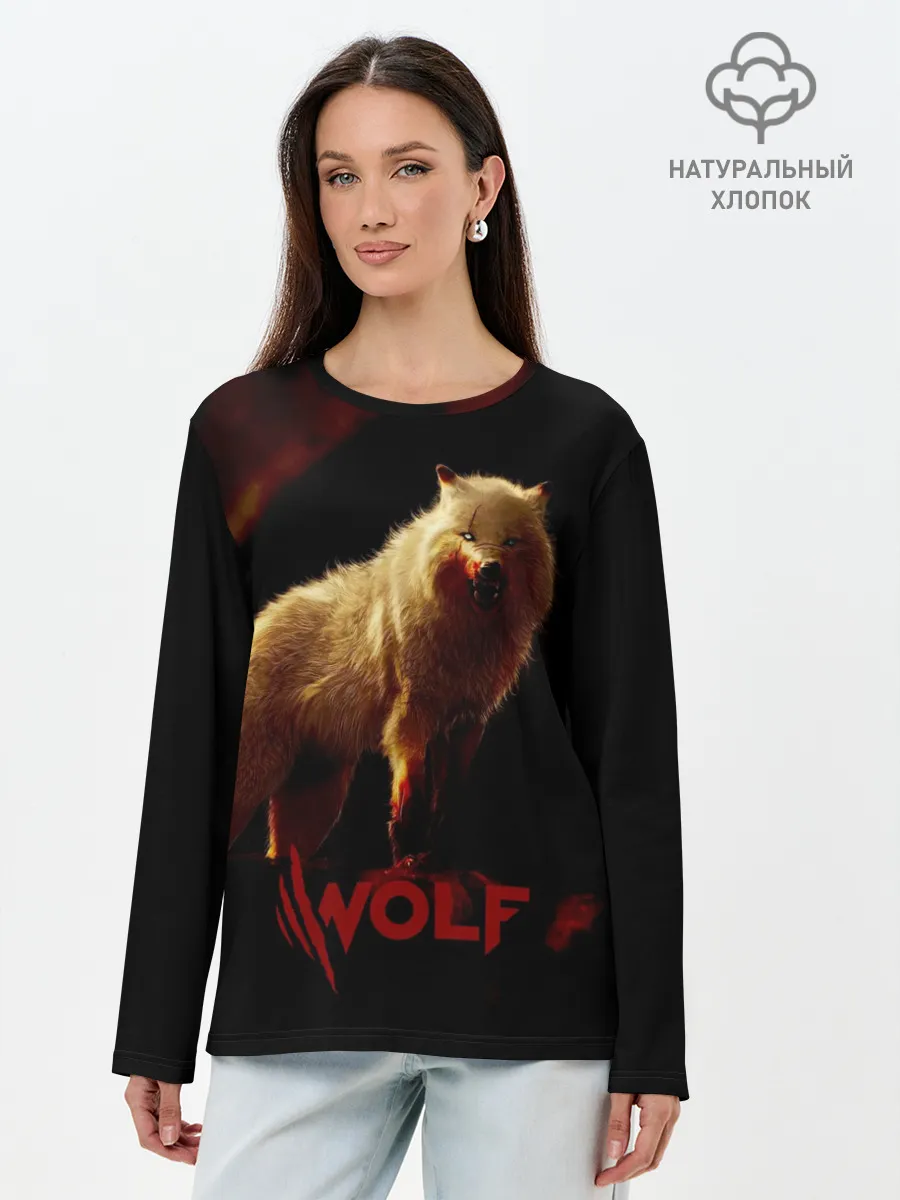 Лонгслив женский. Хлопок / Красный волк.