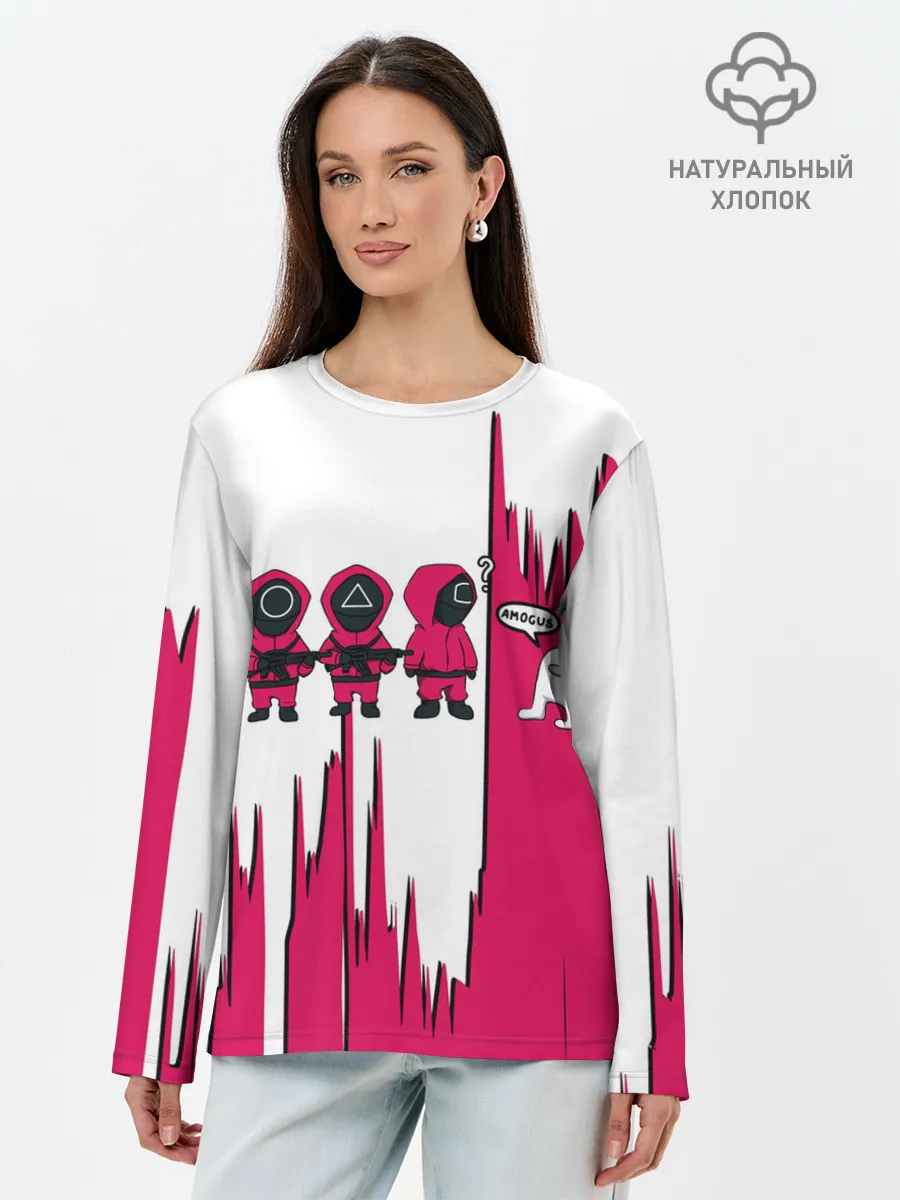Лонгслив женский. Хлопок / Squid Game | among us / Люди в масках,