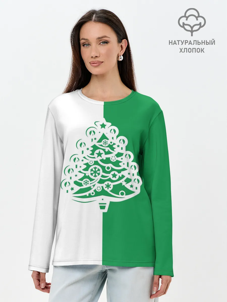 Лонгслив женский. Хлопок / Зелёная Ёлочка