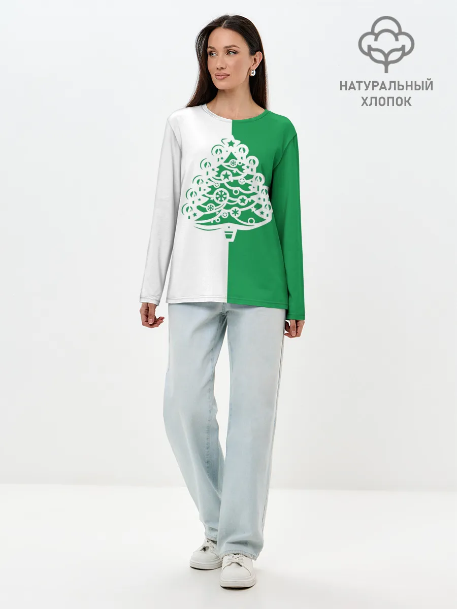 Лонгслив женский. Хлопок / Зелёная Ёлочка