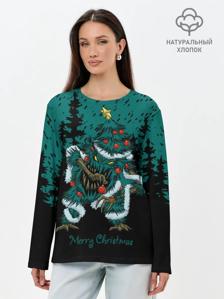 Лонгслив женский. Хлопок / Бесячья ёлка