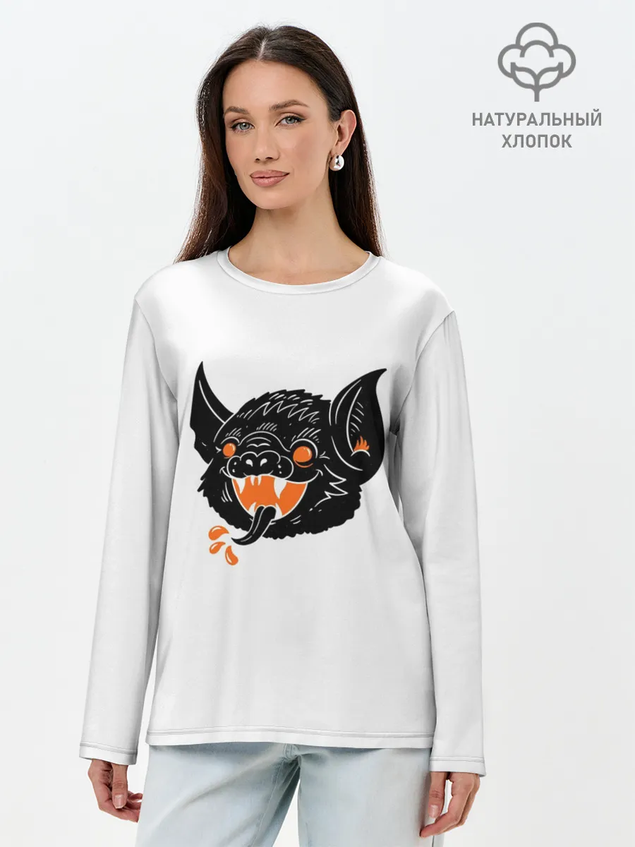 Лонгслив женский. Хлопок / Черная Летучая Мышь