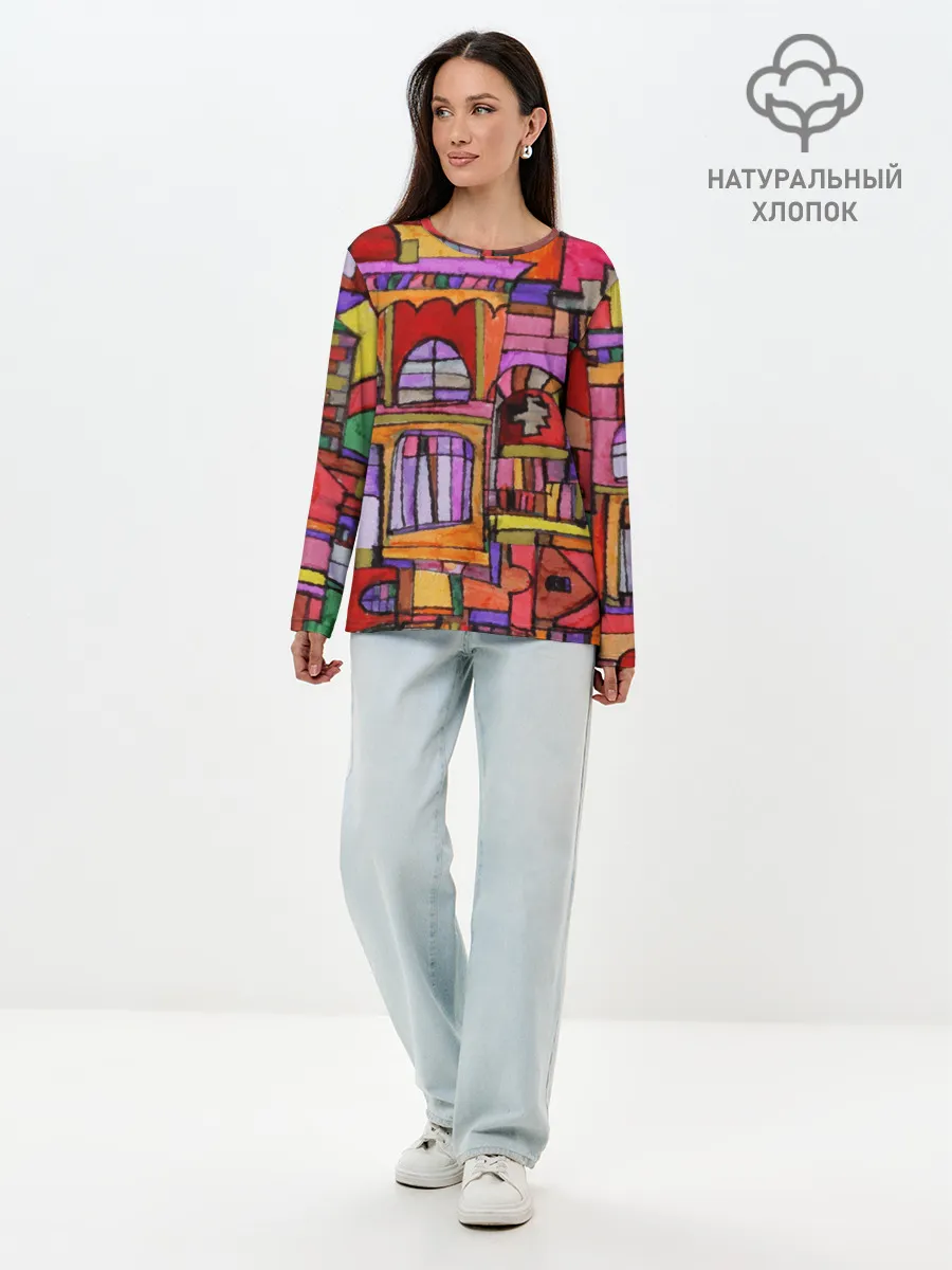 Лонгслив женский. Хлопок / Скетч большого города