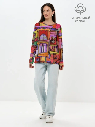 Лонгслив женский. Хлопок / Скетч большого города