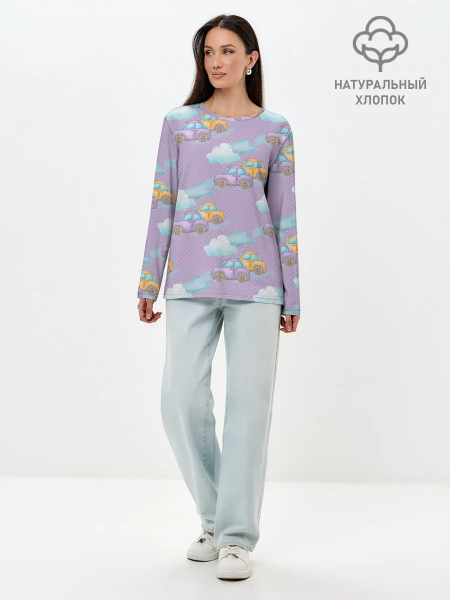 Лонгслив женский. Хлопок / детские машинки