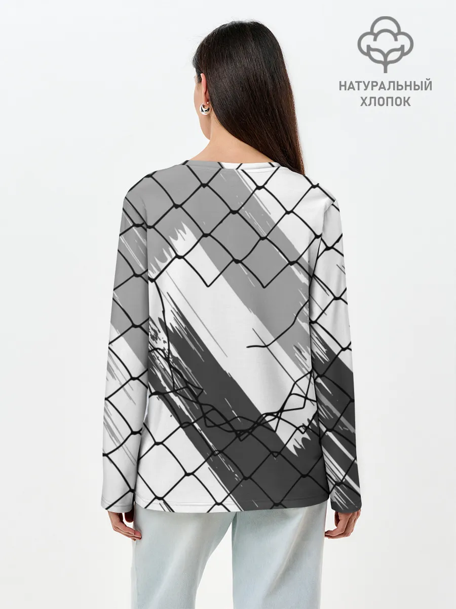 Лонгслив женский. Хлопок / Чёрный клевер бык за решеткой.