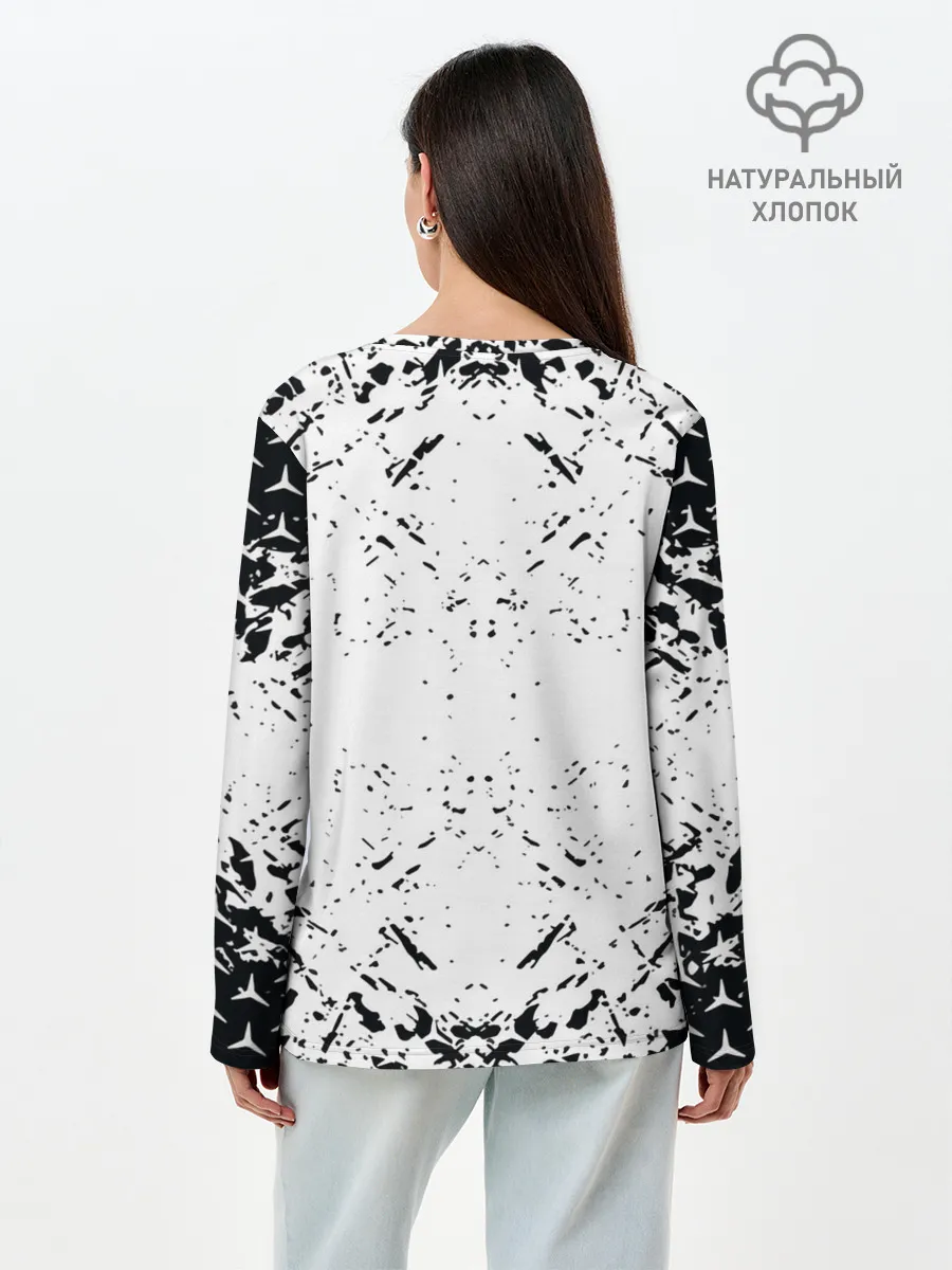 Лонгслив женский. Хлопок / Mercedes | брызги красок,