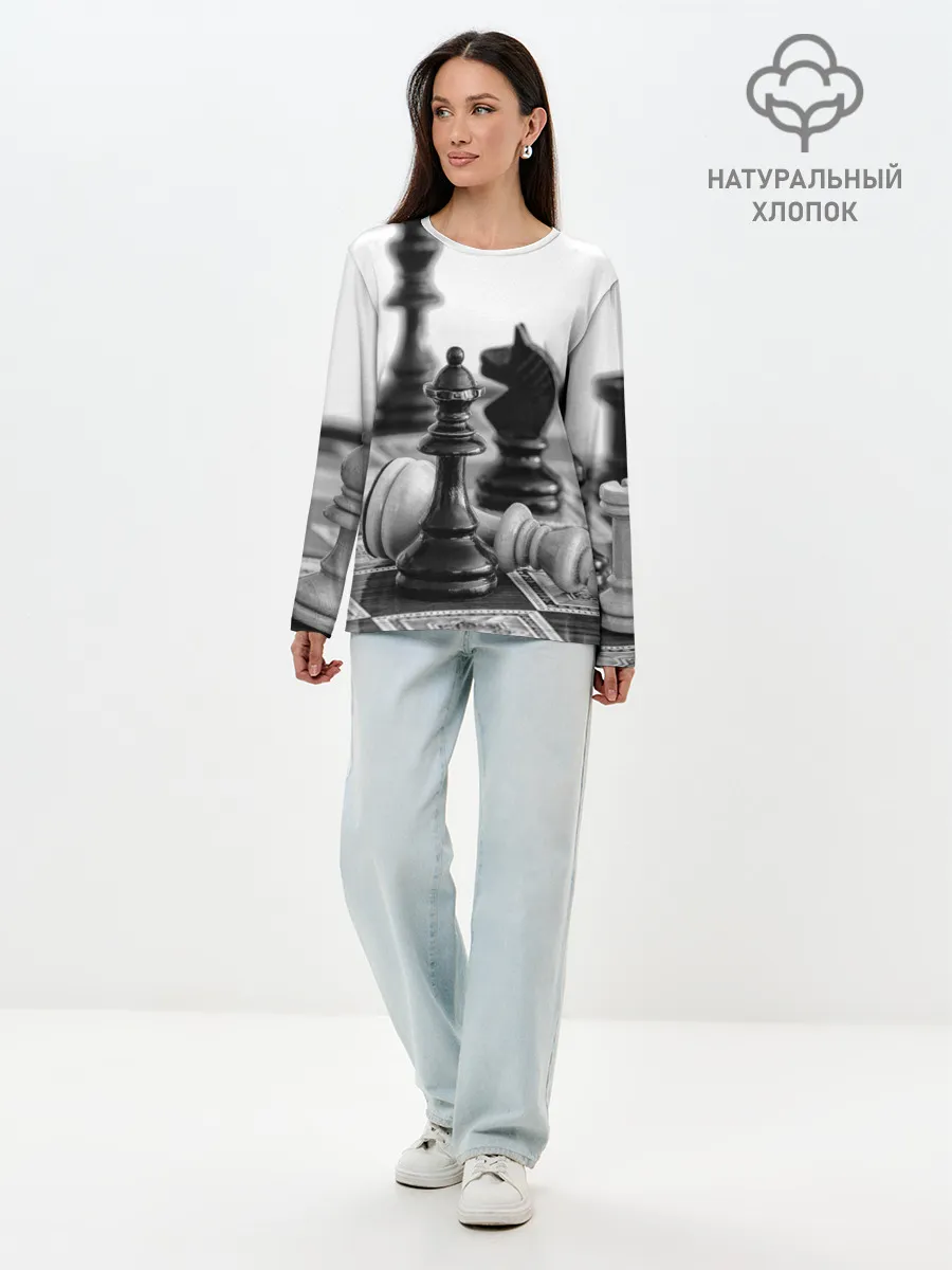 Лонгслив женский. Хлопок / Шах и мат Шахматы
