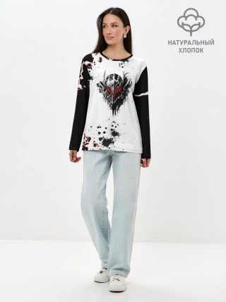 Лонгслив женский. Хлопок / Берсерк черная маска.