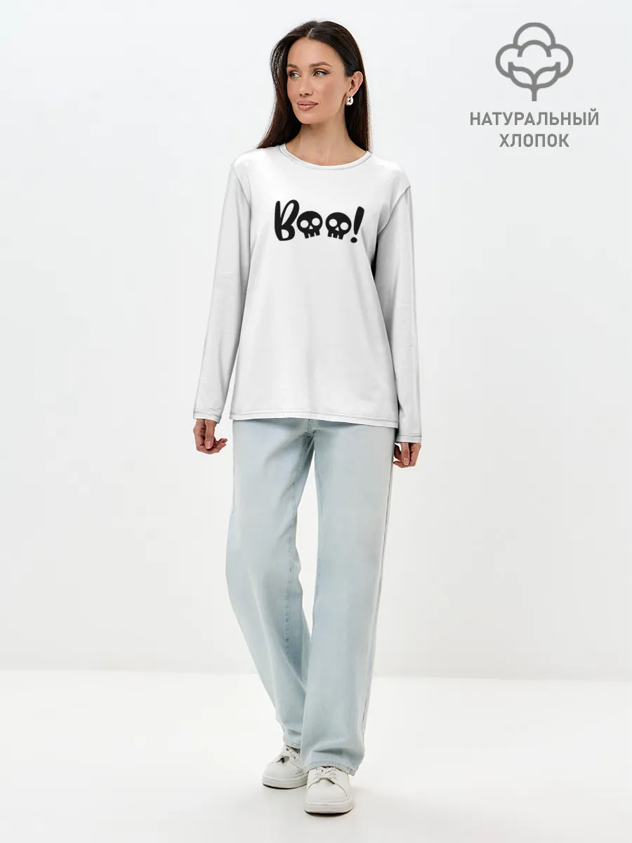 Лонгслив женский. Хлопок / boo-череп