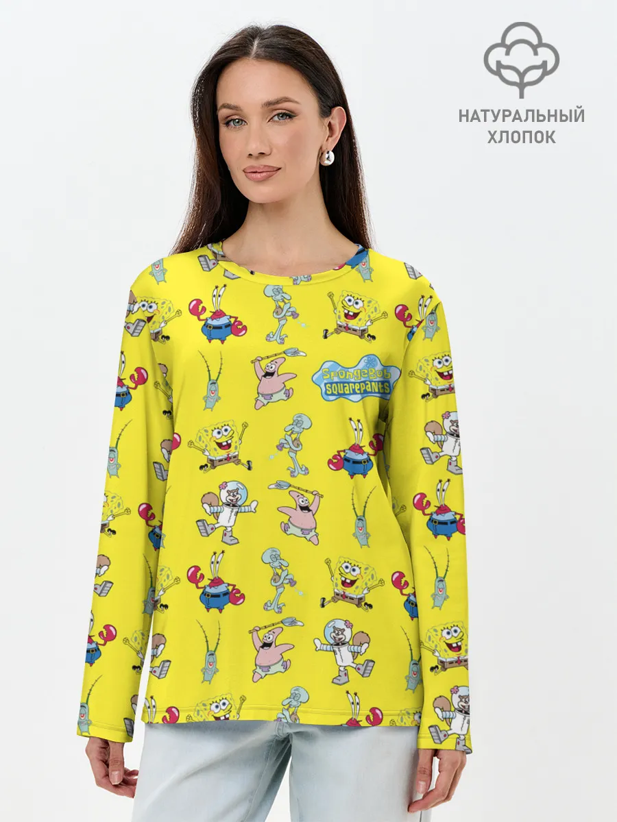 Лонгслив женский. Хлопок / SpongeBob pattern