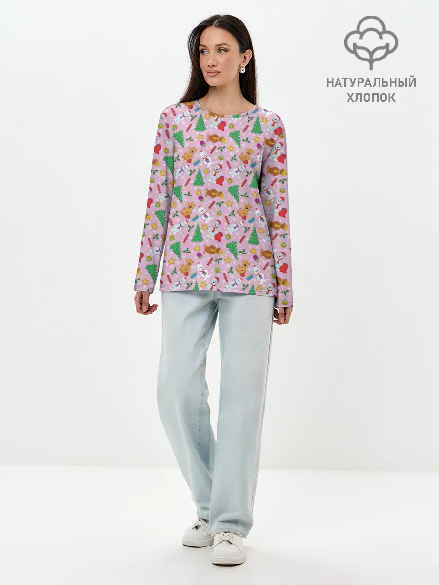 Лонгслив женский. Хлопок / Новогодние Зверюшки
