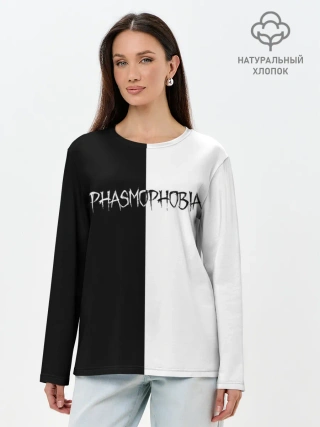 Лонгслив женский. Хлопок / Phasmophobia logo ч/б